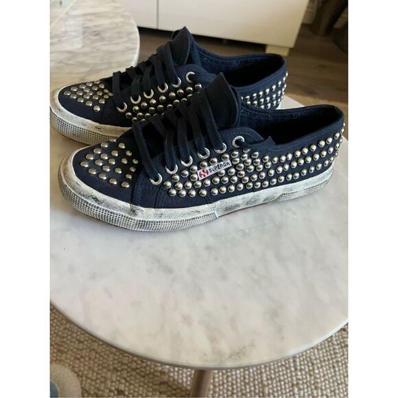 Superga 2750 Navy Distressed Studded Sneakers NEVER WORN - Picture 3 of 8